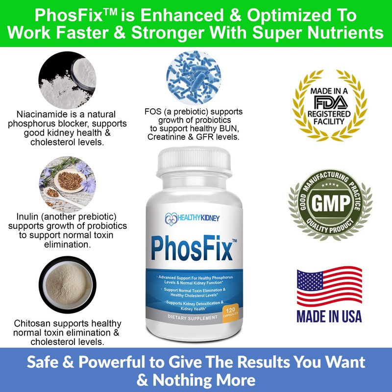 PhosFix 120 Pills Phosphorus Binder with Chitosan for Supporting Normal