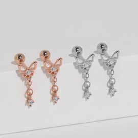 Meissa Schmetterling Hänge-Ohrringe mit Schraubverschluss Roségold Trendige hypoallergene Flachrücken-Ohrringe Sicherheitsverschluss für Damen Mädchen Tochter, Roségold