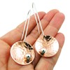 Hammered Copper and 925 Silver Threader Circle Drop Earrings Handmade