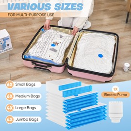 Saker Vacuum Storage Bags with Electric Pump, Space Bags Vacuum Storage Bags, 20 Pack (4 Jumbo,4 Large,6 Medium,6 Small) for Clothes, Bedding, Travel