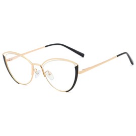 kachawoo Cat Eye Glasses Frame Women Metal Blue Light Blocking Eyeglasses Optical Eyewears (black gold frame)
