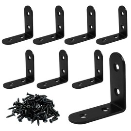 Zorveiio 8 Pcs L Bracket Corner Brace 1.8" x 1.8" Metal Corner Bracket 90 Degree Right Angle for Shelves Chair Tables Cabinet Wood Furniture whih 32 Pcs Screws, Black