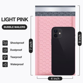 UCGOU Bubble Mailers 4x8 Inch Light Pink 50 Pack Poly Padded Envelopes Small Business Mailing Packages Opaque Self Seal Adhesive Waterproof Boutique Shipping Bags for Jewelry Makeup Supplies #000