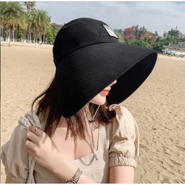 SIQITECH Sun Hat Women's Summer Hat Wide Brim Fishing Hat UPF 50+ Summer Hat with Chin Strap Beach Hat Adjustable Women's Hat Cotton Breathable Garden Hat Foldable Sun Hat Hiking Travel Outdoor, black