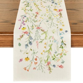 Artoid Mode Wildflowers Bloom Flowers Spring Table Runner, Seasonal Summer Floral Kitchen Dining Table Decoration for Home Party Decor 13x48 Inch