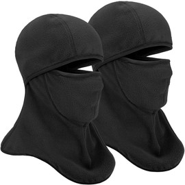 Fleece Balaclava Ski Mask with Nose Wire, 2-Pack Winter Full Face Mask Hood Thermal Neck Cover for Skiing Cycling Running (2 Black)