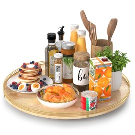 21-Inch Wooden Lazy Susan Turntable – Premium Oak & Iron, Extra Large Rotating Serving Tray for Dining Table, Kitchen Countertop, Farmhouse Décor, Spice Rack, Charcuterie & Entertaining