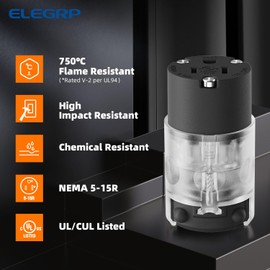 ELEGRP Lighted Straight Blade Connectors, 15 Amp 125 Volt NEMA 5-15R 2 Pole 3 Wire Grounding Electrical Plug Replacement Cord Outlet, Commercial Grade, Black, 4 Pack