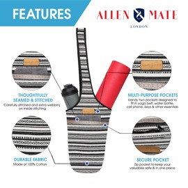 ALLEN & MATE Unisex Yoga Exercise Mat Bag with Large Size Pocket, Big Capacity Mat Tote Shoulder Carrier for Men & Women (Black & White)