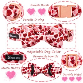 MACA Bates Valentine’s Day Dog Collar with Bow/Flower/Bow tie, Sweet Heart Adjustable Collar for Small Medium Large Dog with Metal Buckle