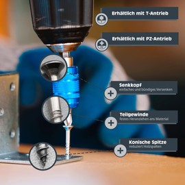 HELPMATE - Universal Screws Countersunk Head 4.0 x 50 Stainless Steel A2 Rustproof - Pack of 200 Wood Screws with PZ 2 Drive and Partial Thread - Chipboard Screws for Indoor and Outdoor Use