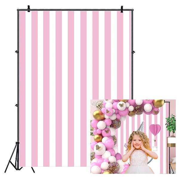 Leyiyi 5x7ft Photography Background Pink and White Stripe Backdrop Happy