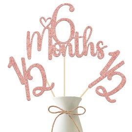6 Months Centerpiece Sticks, 1/2 Birthday Decorations, Baby Half Year Old Party Decors, Celebrating Sweet 6 Month Baby Shower Party Decorations, 6 Months Anniversary Party Supplies 12 Pieces Rose Gold