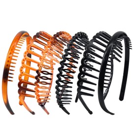 Yeshan Diademas con Peine de Dientes para Mujeres Y Niñas Diademas con Dientes de Tiburón En Zigzag para Cabello de Mujer Aros Finos de Plástico Antideslizantes En Negro Y Marrón, Paquete de 6 No16 (6