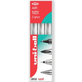 uni-ball Signo Pen - UM-153 Broad Metallic Gel Ink Rollerball - Metal 1.0mm Tip Nib - Rubber Grip - In Gift Box (Pack of 3, White)