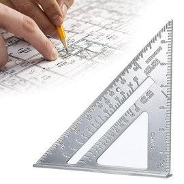 Xiaokeis Rafter Square with Level, Carpenter Square, 7 Inch Aluminum Triangle Ruler, Woodworking Pen Rafter Carpenter Triangle Square, Professional Stainless Steel Triangle Square(Silver)