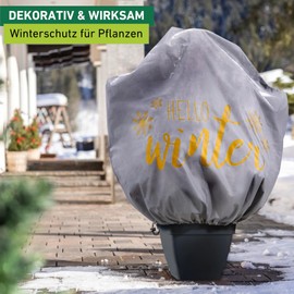 Windhager Winter Decorative Cover Protect XL 'Hello Winter', 1.1 x 1.1 m, Grey/Blue, 50 g/m², Winter Protection for Plants, Cold Protection, Frost Protection, Fleece Cover, Plant Cover, Winter,