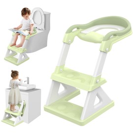 2 in 1 Potty Training Toilet Seat & Toddler Step Stool, Bottom Triangle Stability Toddler Toilet Seat, Adjustable Step & Seat Height Potty Seats for Toddlers Boys Girls (Green)