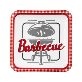 Fun Express Backyard BBQ Square Paper Dinner Plates, Perfect for Summer Cookouts, Parties, and Outdoor Celebrations, Vibrant Design - 8 Pieces