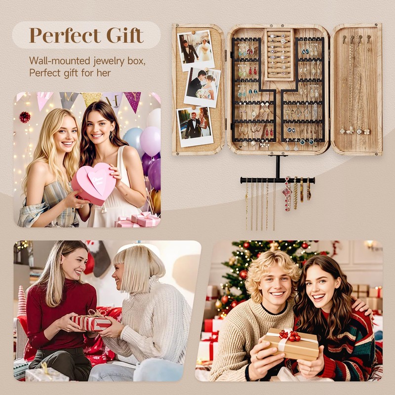 Pinzoveco Hanging Jewelry Organizer, Wall Mounted Jewelry Organizer for Earring