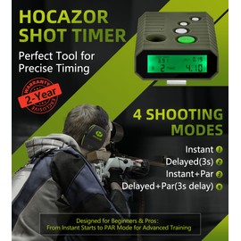 Hocazor HT01 Upgraded Shot Timer for Shooting Competition, 4 Modes for Tactical Training, with Loud Buzzer, Smart Sensors for Shooters Global Range Competition, Long Battery Power - Green