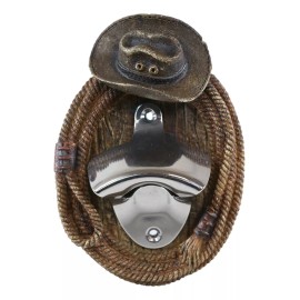 Country Rustic Western Cowboy Hat With Lasso Braided Ropes Beer Bottle Opener