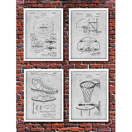 Studio 21 Graphix Basketball Patent Prints - Set of 4 - UNFRAMED Gray 8" X 10" Poster Art
