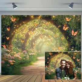 7X5ft Enchanted Forest Backdrop, Fairy Tale Backdrops Green Spring Woodland Backdrop Butterfly Flower Fairy Birthday Party Decorations Photography Backgrounds Photo Shoot Decor Props DecorationPies.