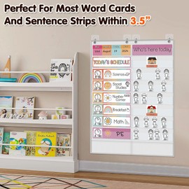 ABCKEY Class Schedule Pocket Chart, Double-Sided Foldable, for Teacher and Student Use,Schedule Cards, Attendance Cards, Mood Cards (Smiling (White))