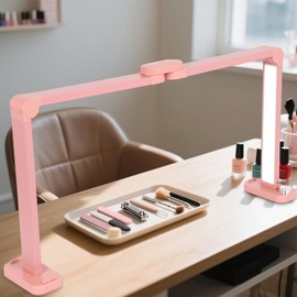 FAHKNS Large Half Moon Light for Nail Desk, 34IN Foldable LED Lamp with Phone Holder, 3000-6000K Color Temperature Adjustment, 456 Light Beads, Nail Art, Tattooing, Reading, Pink