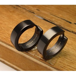 Kikuchi Ohrringe Titan Stäbchen Edelstahl Creolen Kantig hochglänzend Silber Gold Schwarz Frau Herr Ø 13-18 mm nach Wahl (Ø 18 mm / 5 mm/Schwarz)