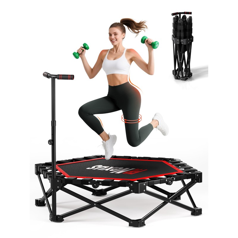 FitNexus 42" Foldable Mini Trampoline- 450lb Capacity Fitness Rebounder w/3-Level