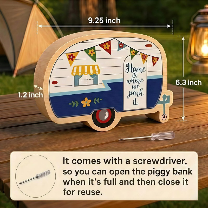 Unique RV Piggy Bank for Kids, Boys and Girls, Wooden
