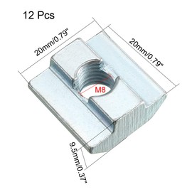 sourcing map Slide in T-Nut, M8 Threaded for 4040 Series Aluminum Extrusions Profile, Pack of 12