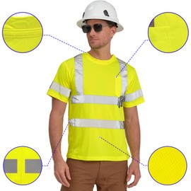 AYKRM XS Hi Vis T Shirt ANSI Class 3 Reflective Safety High Visibility V Neck Shirt (Yellow, XS)
