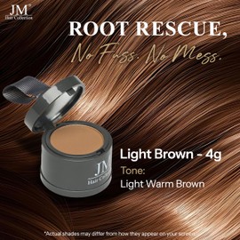 JM Hair Collection Root Cover Up – Light Medium Brown Temporary Hair Color Powder for Gray Root Concealing & Touch-Up – Water-Resistant, Easy-Blend Compact for All Hair Types