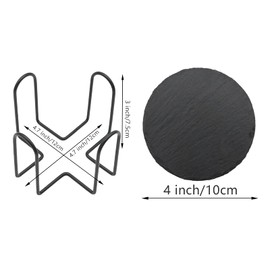 12 Pack Slate Drink Coasters with Metal Holder, VIBRATITE 4 Inch Black Slate Stone Coasters Bulk Laser Engraving Blanks with Anti-Scratch Bottom for Drink Coffee Bar Kitchen Home Decor, Round