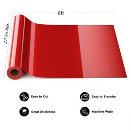 HKC HTV Flex Film Plotter Textile, 12 x 8 ft, Textile Film to Iron-On Plotters and Weeds, Heat Transfer Vinyl, Used in DIY Clothing and Other Fabrics (Red)