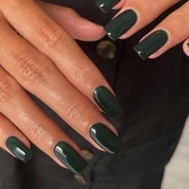 Dark Green Press On Nails Medium Long Square Emerald Coffin Acrylic Press Ons Glue On Medium Length Solid Color Fake Nails for Women, Thick Artificial Stick On
