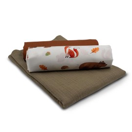 VmG-Store Muslin + Cotton Fabric Set, Colour Coordinated, Double Gauze Fabric, 100% Cotton Fabric, Tex Standard 100 (Set of 20 Forest Animals Digital White)