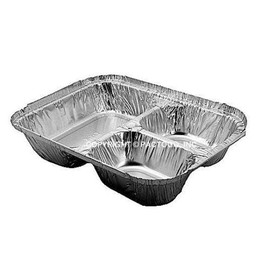 Durable Packaging 3-Compartment Oblong Aluminum Foil Take-Out Pan w/Board Lid 25 Pack - Disposable (pack of 25)