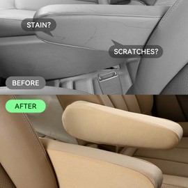 Alieemo 2PCS Car Front Seat Armrest Covers, Elastic Cloth Fabric Armrest Protectors, Front Seat Center Console Armrest Cover Replacement, Universal Car Accessories for SUV Truck Van (Beige)
