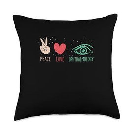 Visionary Eye Care Vibes Peace Love Awesome Ophthalmology for Ophthalmic Technicians Throw Pillow, 18x18, Multicolor