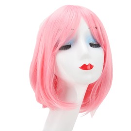 Peluca Bob Corta Recta con Flequillo,Pelo Corto y Liso,Peluca Bob Corta Rosa Cosplay Peluca Flapper de Fiesta Diaria para Mujeres