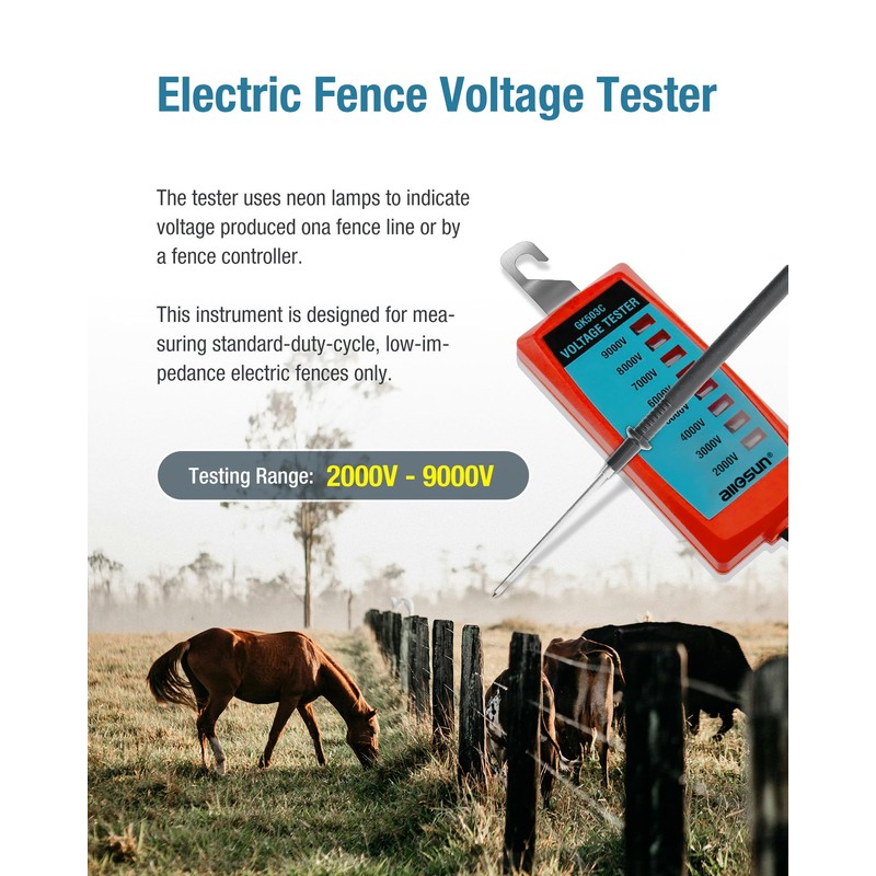 ALLOSUN GK503C NEON Fence Electric Voltage Tester Max 9000V,Electric Fence