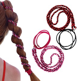 EKIND 2 Pack 25'' Hair Ties Elastic Braided Ponytail Wrap Strong Hold No Tangled, Suitable for Women Girls Long Hair for Exercising, Swimming (Red Black and Magenta) ﻿ ﻿ ﻿ ﻿ ﻿