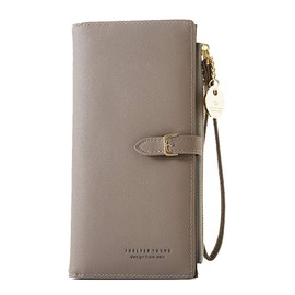 Women's Wristlet Wallet PU Leather Clutch Purse with Wrist Strap Hand Bag for Cell Phone (Gray)