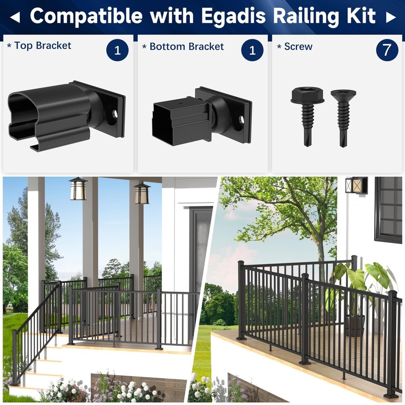 Egadis 2 Pack Aluminum Adjustable Railing Bracket, Deck Railing Bracket