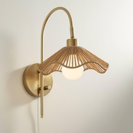 Possini Euro Design Possini Euro Primrose 17 1/4" H Brass and Sea Grass Plug-in Wall Lamp