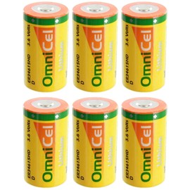 6x OmniCel ER34615HD 3.6V 13Ah Size D Lithium Standard Terminal For Emergency Backup, Data Collection, AMR Add-ons, Smoke Alarms, Carbon Monoxide Detectors, Intrusion Sensors